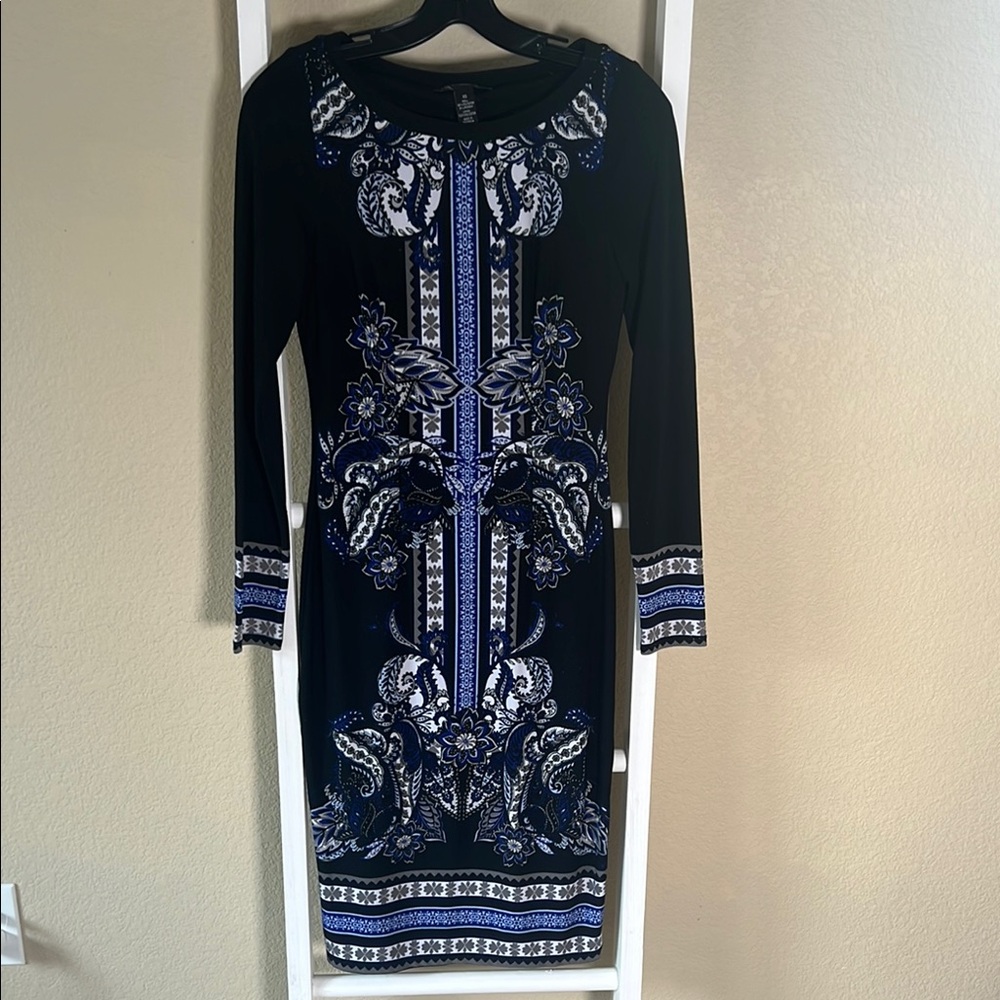 INC Black and Blue Patterned Dress